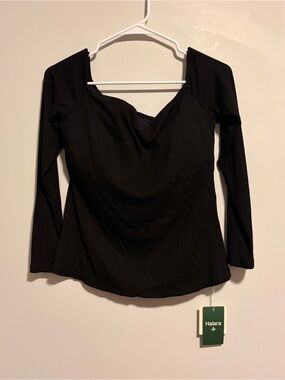 Halara Black Long-Sleeve Built-in-Bra Top Large